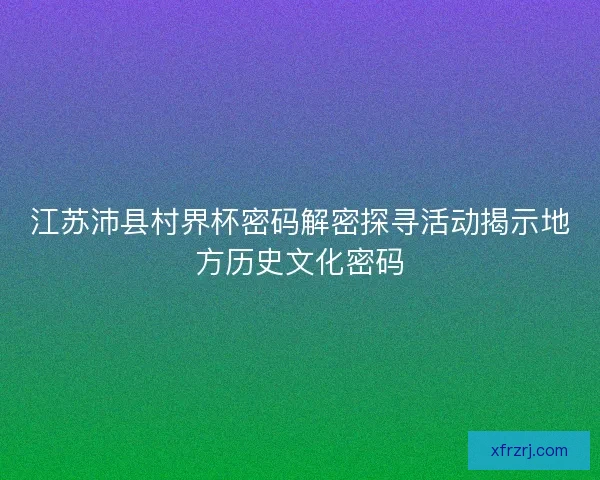 江苏沛县村界杯密码解密探寻活动揭示地方历史文化密码